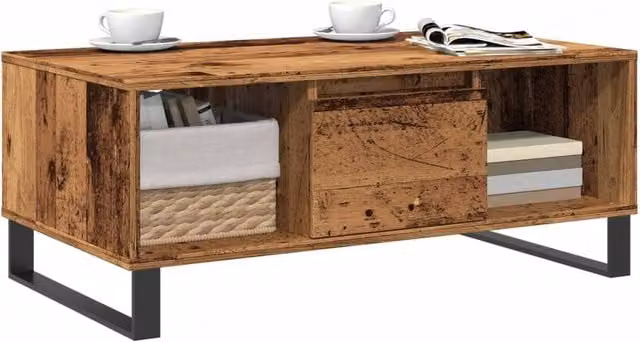 Berkfield Home Durable Rustic Coffee Table in Brown, W/D/H: 90 x 50 x 36.5 cm