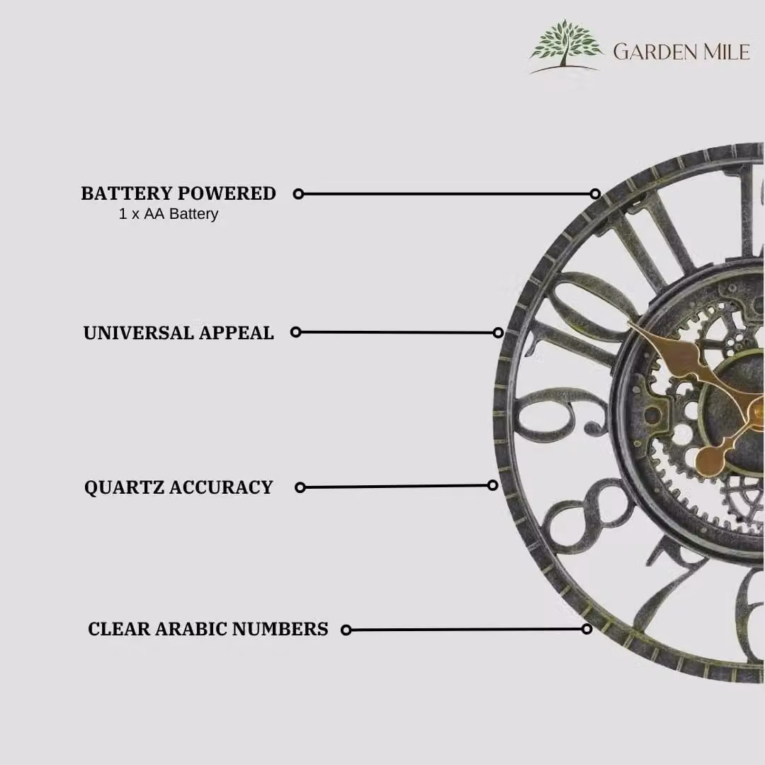 Marco Paul Grey Vintage Round Quartz Outdoor Skeleton Wall Clock, Diameter: 30 cm – 3