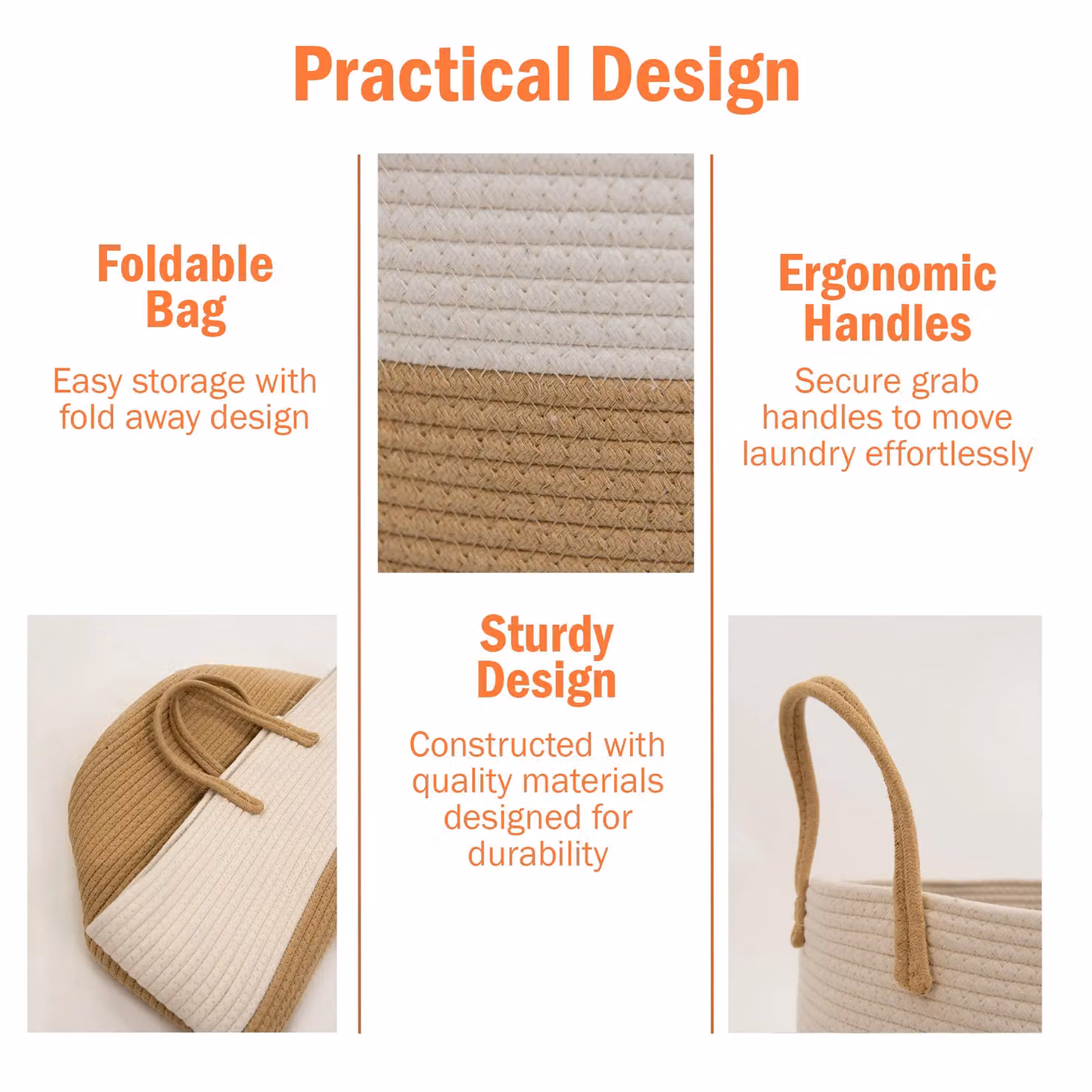 Libbi Lou Cotton Rope Storage Basket, 72L, Beige and White, W: 50 cm, D: 38 cm, H: 38 cm – 6