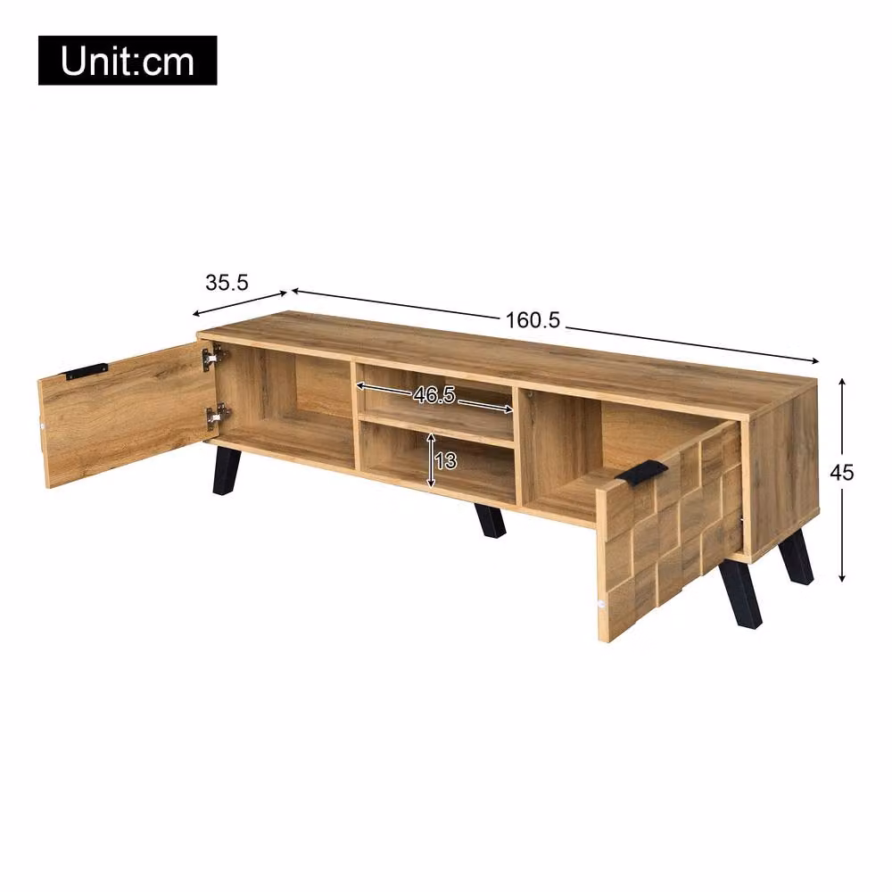 ModernLuxe Modern TV Cabinet with 2 Doors and 2 Open Shelves in Beige and Brown, W/D/H: 120 x 35 x 45 cm – 3