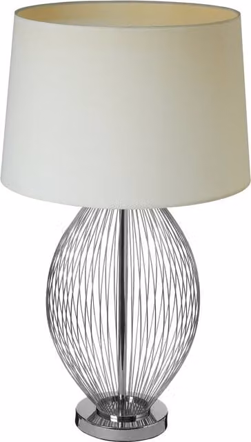 Fifty Five South Orsina Chrome Wireframe Table Lamp with White Linen Shade in Silver