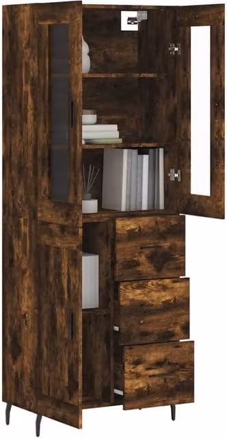 Berkfield Home Smoked Oak Highboard in Brown with Glass Doors, W/D/H: 69.5 x 34 x 180 cm – 1