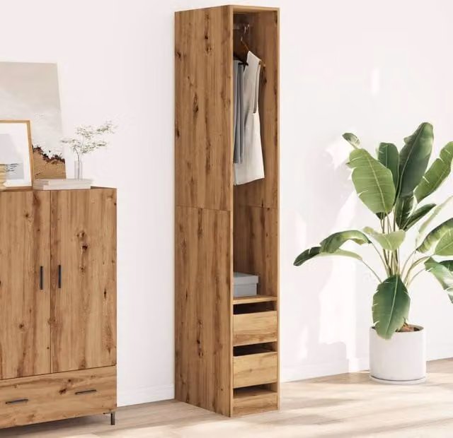 Berkfield Home Artisan Oak Wardrobe in Brown, W/D/H: 30 x 50 x 200 cm