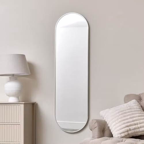 Melody Maison Silver Oval Framed Modern Wall Mirror W: 140 cm, H: 40 cm – 1
