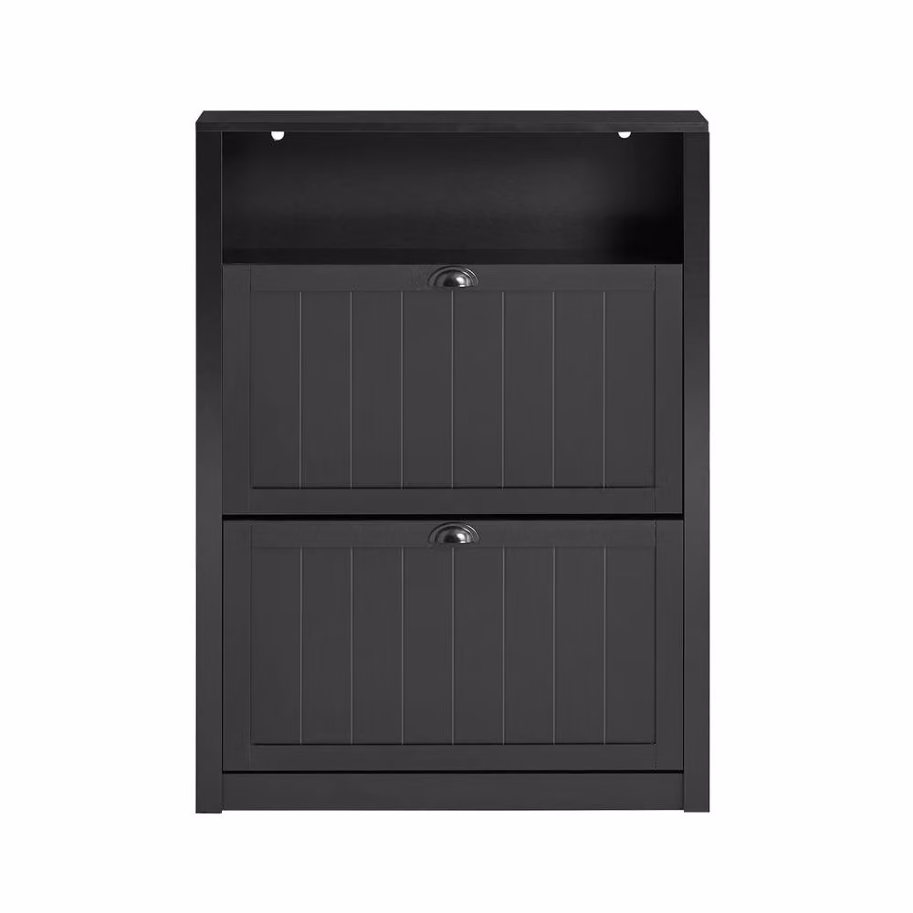 SoBuy Country House Style Shoe Cabinet in Matt Dark Grey with Tilting Compartments and Hinged Doors – 2