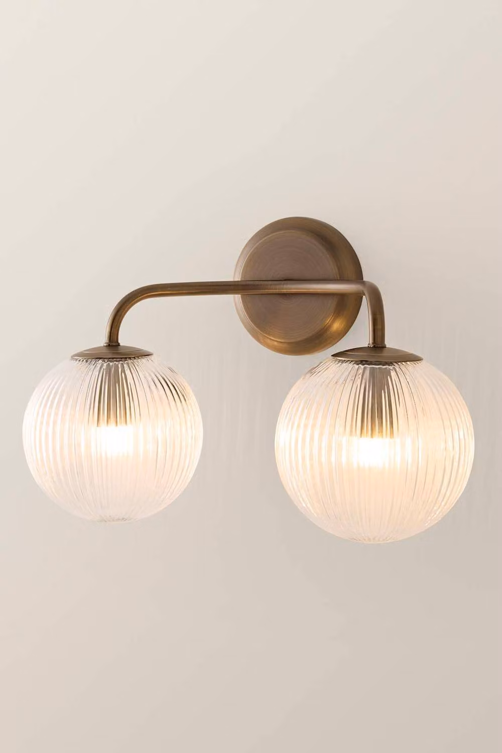ValueLights Kempton 2 Arm Wall Light with Ribbed Glass Globe Shades in Bronze – 2