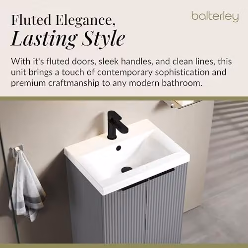 Balterley Grey Floor Standing Bathroom Vanity Unit with Basin and Fluted Front, 2 Soft Close Doors, W: 51 cm, D: 39 cm, H: 85 cm – 3