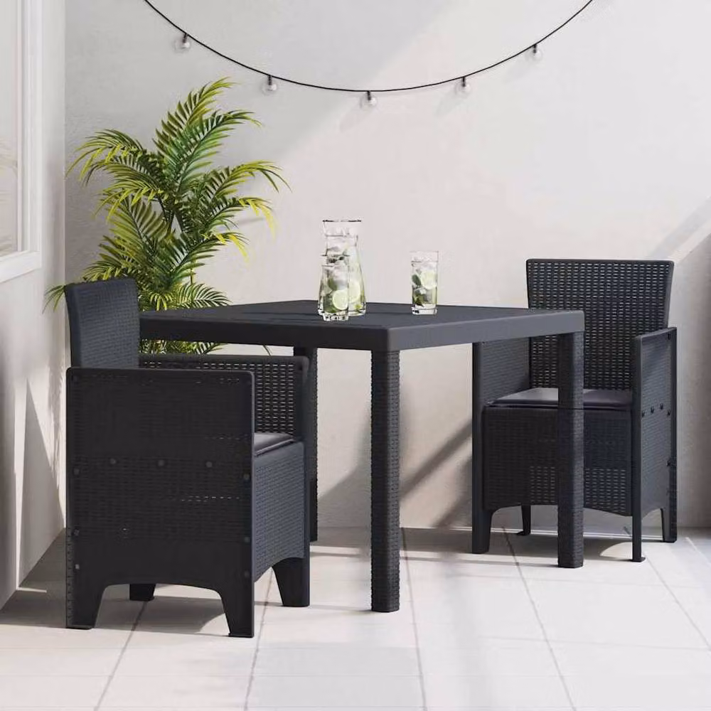 Berkfield Home Modern 3 Piece Poly Rattan Garden Dining Set with Cushions in Anthracite Dark Grey – 2