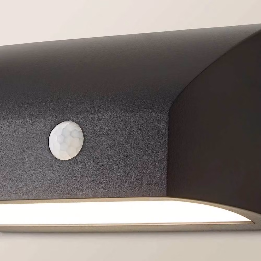 FORGEVIO Modern Black Metal Outdoor LED Wall Light with Motion Sensor and Warm White Downlight – 3