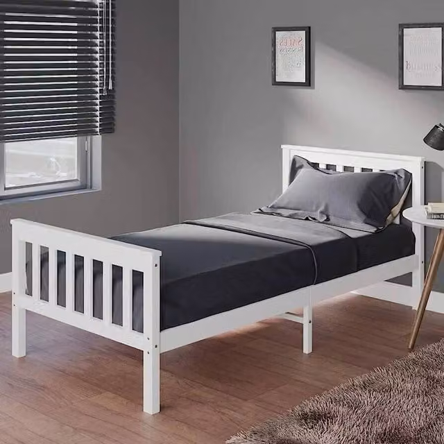 FLAVORA Shaker Style Single Pine Bed Frame in White, W/D/H: 90 x 190 cm