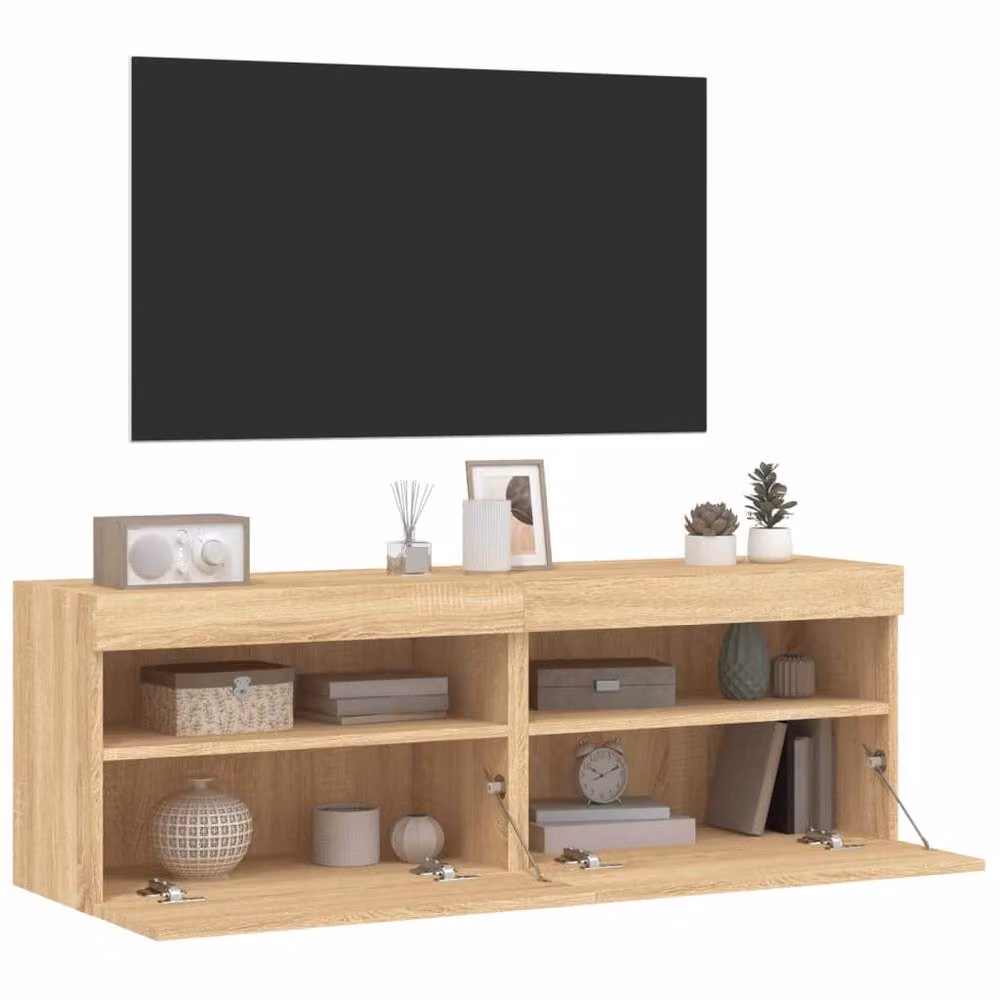 Berkfield Home Set of 2 Modern TV Wall Cabinets with LED Lights in Sonoma Oak and Light Tan, W/D/H: 60 x 30 x 40 cm – 4