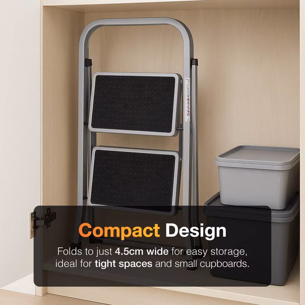 MasterWorx 2 Step Foldable Step Ladder in Grey with Anti-slip Rubber Feet – 7