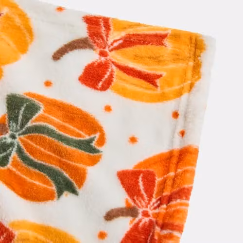 OHS Autumn Pumpkin Bow Flannel Fleece Throw Blanket in Cream, W/D/H: 125 x 150 cm – 3