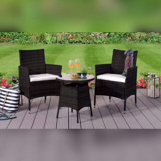 Comfy Living Ltd Rattan Garden Bistro Set with Round Table and 2 Chairs in Black