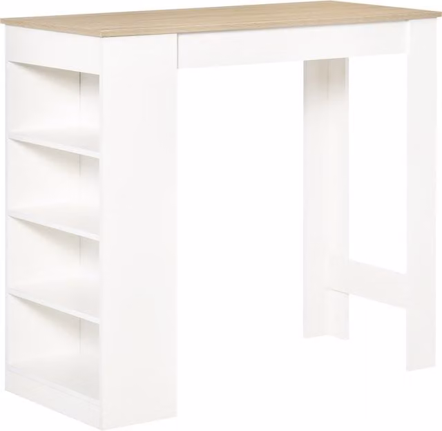 HOMCOM Breakfast Bar Table and Kitchen Dining Table with 4-Tier Storage Shelf, Natural, H 102.7 x W 115 x D 50 cm – 1