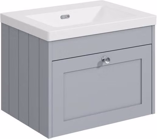 Balterley 600mm Wall Hung 1 Drawer Unit with Basin, No Tap Hole, Satin Grey – 1