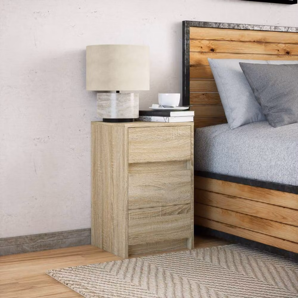 Berkfield Home Bedside Cabinet with Integrated LED Lights in Sonoma Oak and Beige – 2