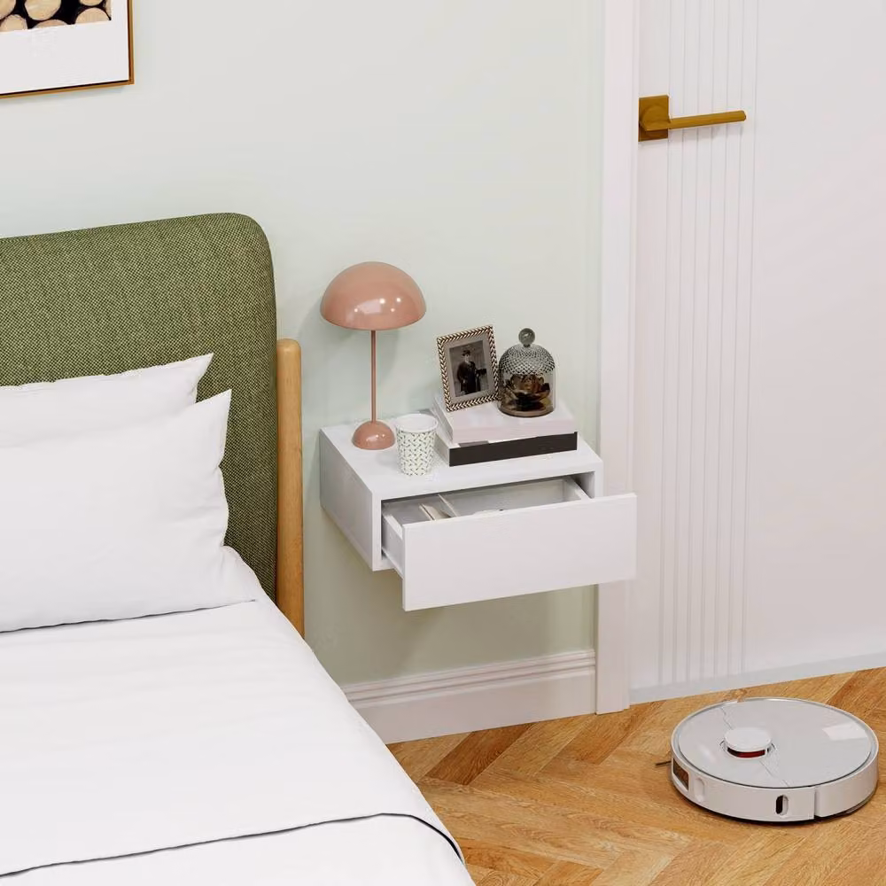 Wyld Haus Sosa White Wall Mounted Floating Bedside Table with Drawer, W/D/H: 40 x 30 x 15 cm – 4