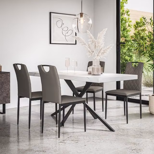 More4Homes Donni Dining Set with Marble Effect Table and 4 Monza Dining Chairs in Grey, White and Black, W/D/H: 160 x 80 x 76 cm