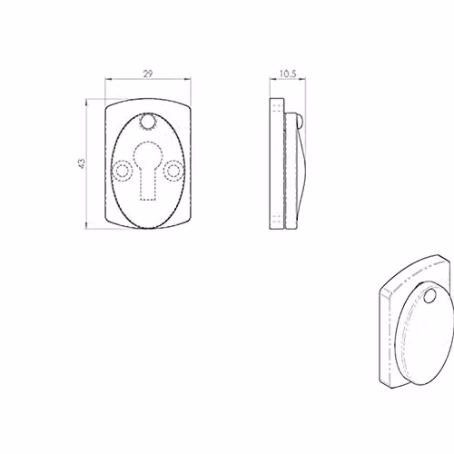 Loops Antique Covered Escutcheon Euro Profile Plate in Black Antique, W: 43 mm, H: 29 mm – 2