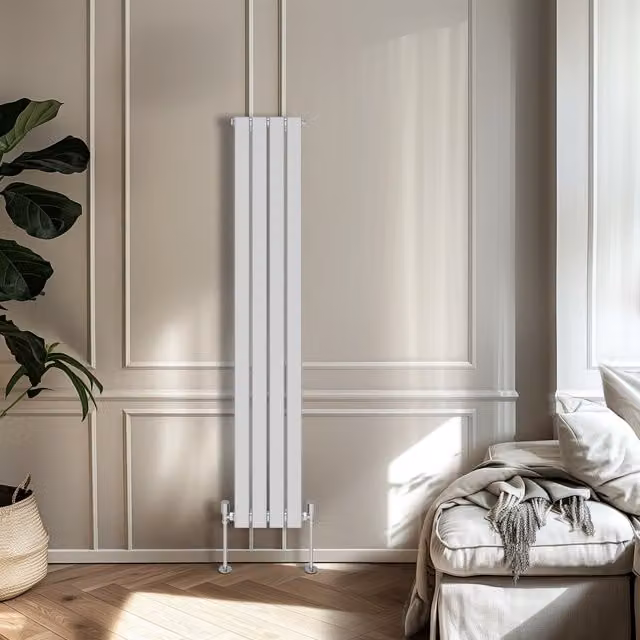 Right Radiators Single Panel Flat Panel Vertical Radiator in Chrome, Height: 160 cm, Width: 27.2 cm