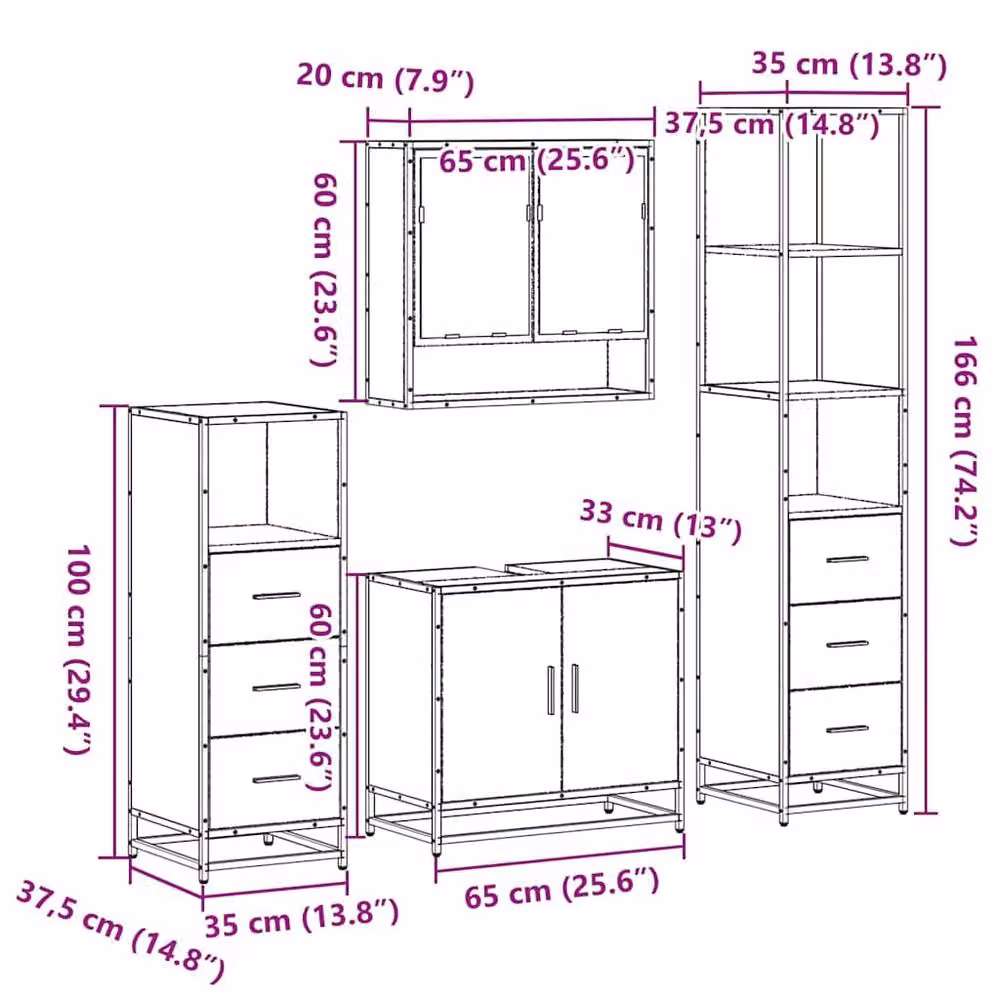Berkfield Home 4-Piece Brown Sonoma Oak Bathroom Furniture Set – 4