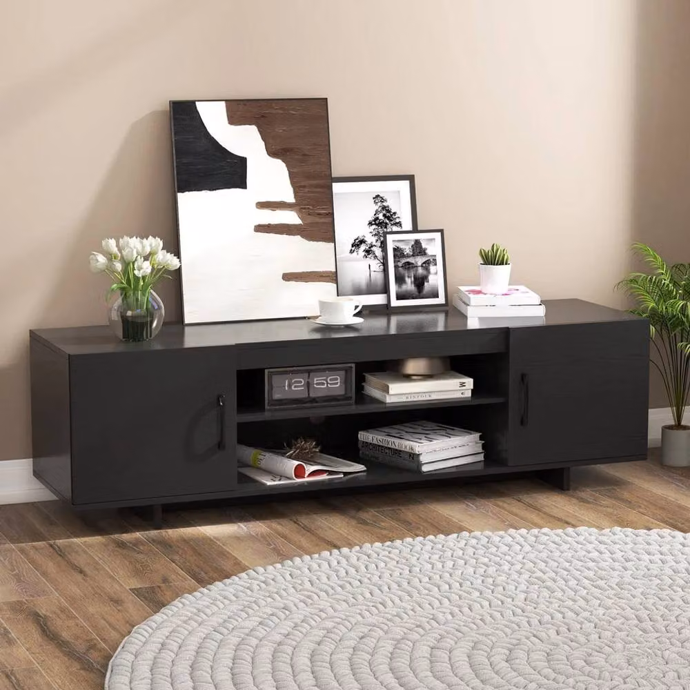 Costway Black Rustic TV Stand Entertainment Centre for TVs up to 70 Inches, Width: 152 cm – 3