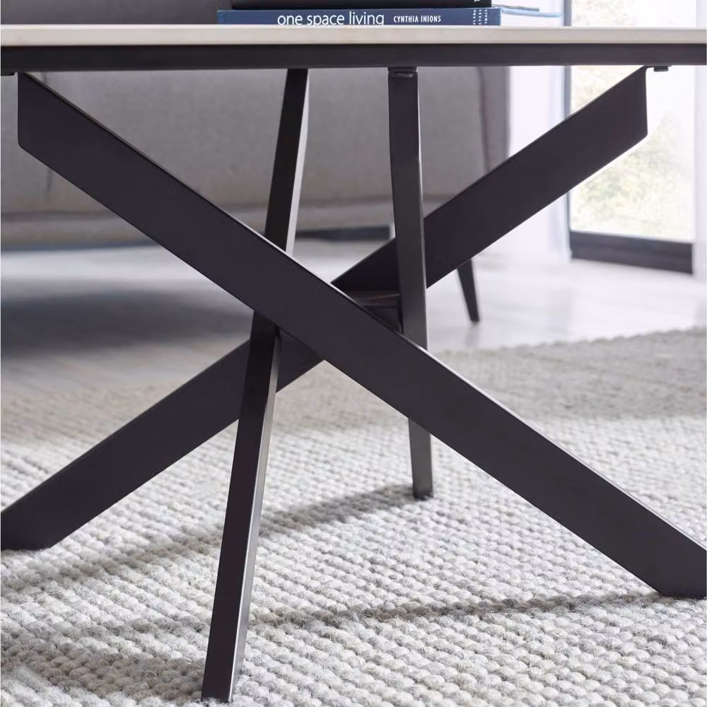 Cheshire Macallan Modern Rectangular Marble Coffee Table in White and Black – 4