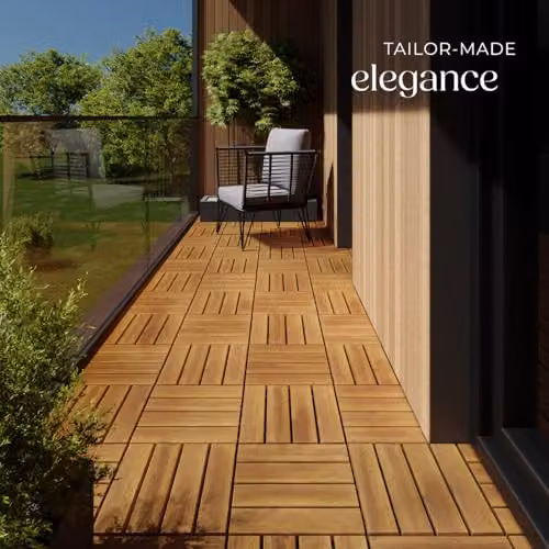 tectake 40-Piece Brown Wooden Decking Tile Set with Click System, 31 x 31 cm per Tile – 6