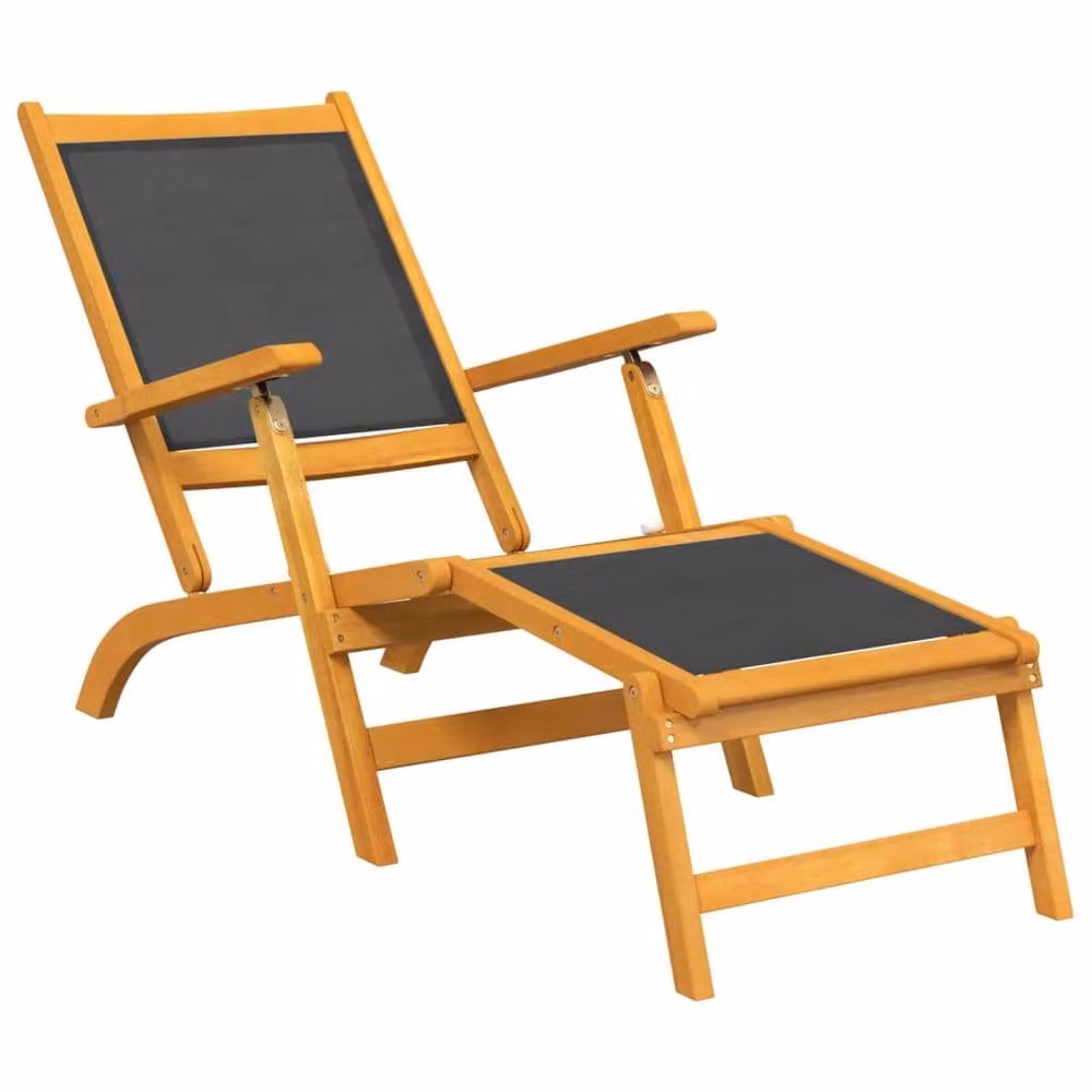 Berkfield Home Outdoor Deck Chair and Table Set in Brown Acacia Wood and Textilene