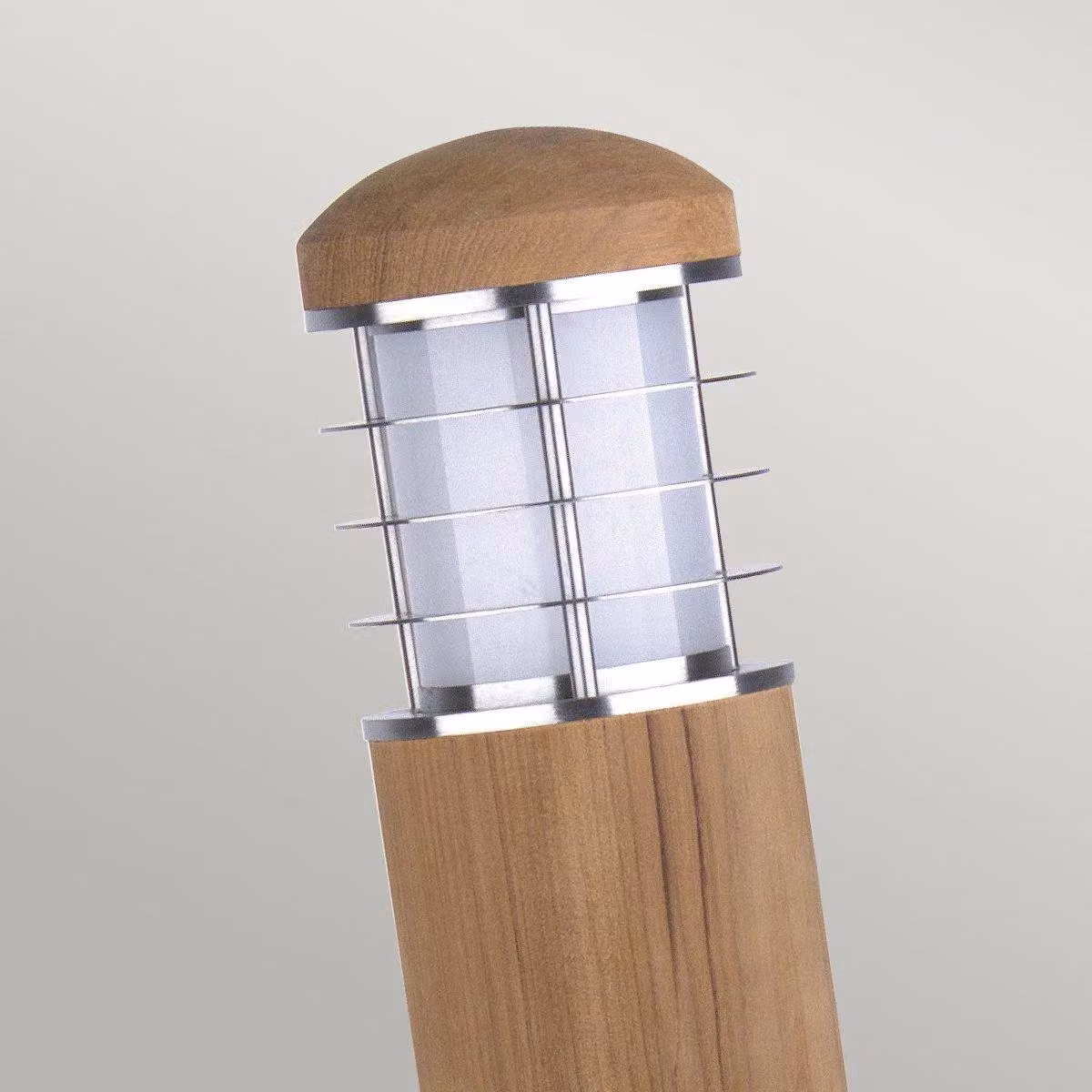 Netlighting Poole 1 Light Outdoor Bollard Light in Stainless Steel and Brown Teak, IP55, E27 – 2