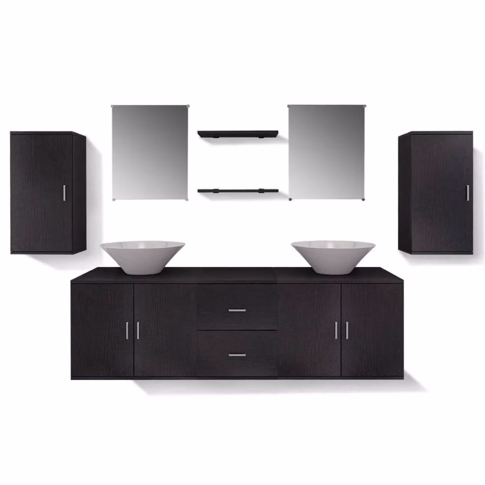 Berkfield Home Nine Piece Modern Matt Black Bathroom Furniture and Ceramic Basin Set – 5