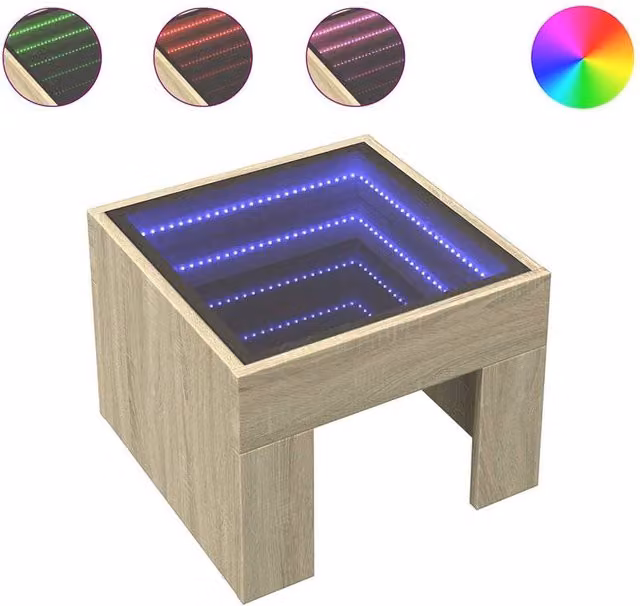 Berkfield Home Infinity LED Coffee Table in Sonoma Oak Light Brown, W/D/H: 40 x 40 x 30 cm