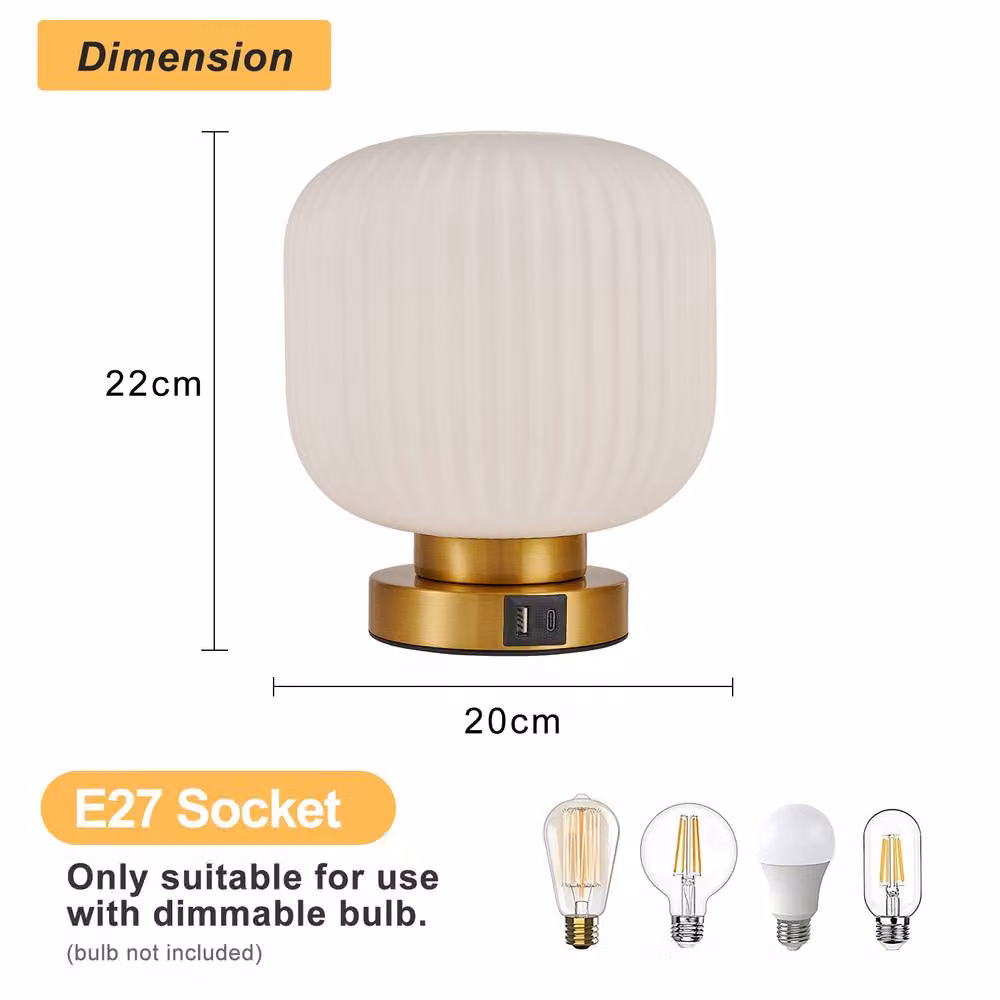 Harper Living Dimmable Touch Control Table Lamp with White Glass Dome Shade and Brass Metal Base – 3