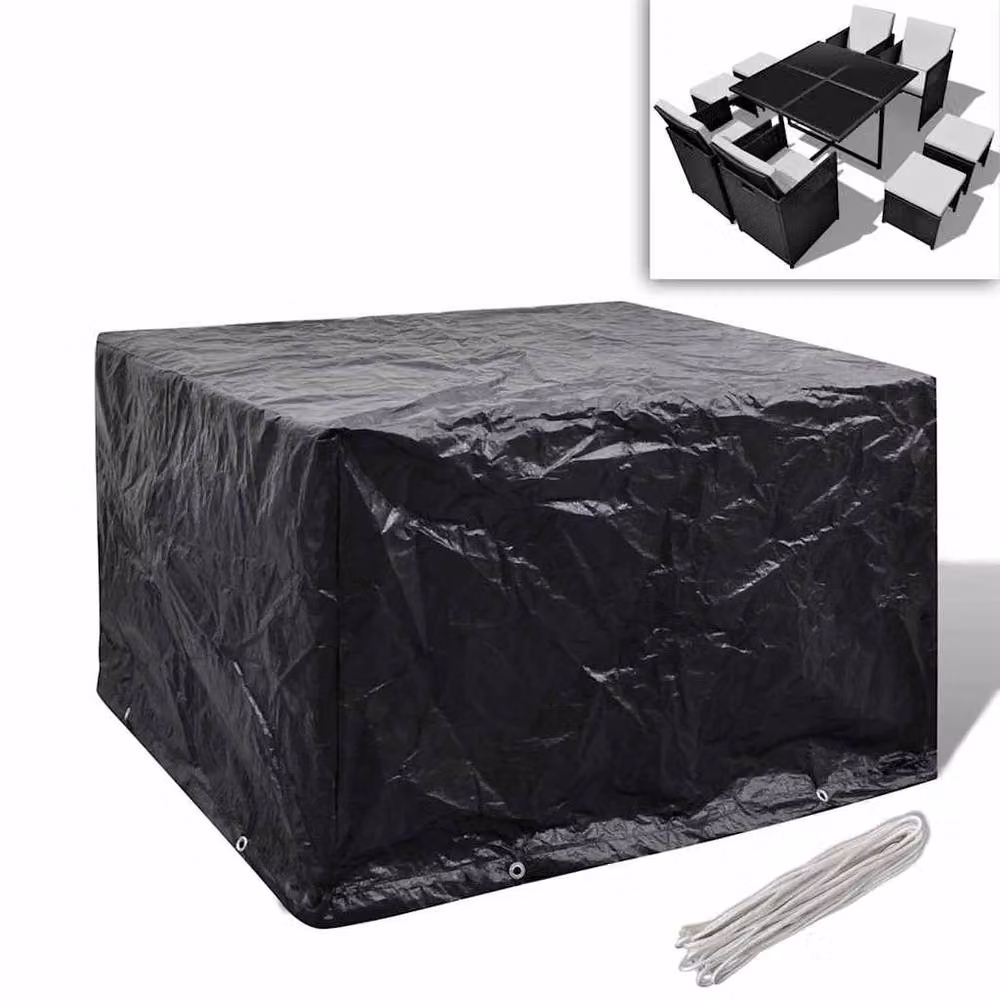 Berkfield Home Water-Repellent Black Poly Rattan Garden Furniture Cover for 4 Person Sets, W/D: 113 x 113 cm – 2