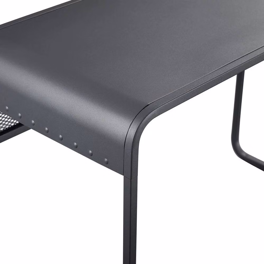 FORGEVIO Industrial Metal Writing Desk with Curved Top in Matt Gunmetal Grey – 3