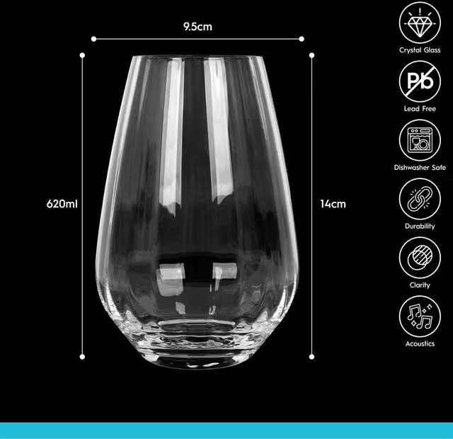 Argon Tableware Kensington Optic Lead-Free Crystal Highball Tumbler Glasses, 620ml, Pack of 48, Transparent – 1