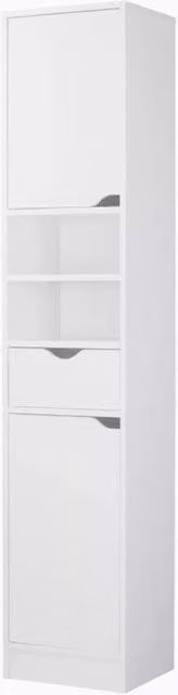 Ventryn Slimline Freestanding White Bathroom Tallboy Storage Cabinet, H 170 x W 29 x D 35 cm – 1