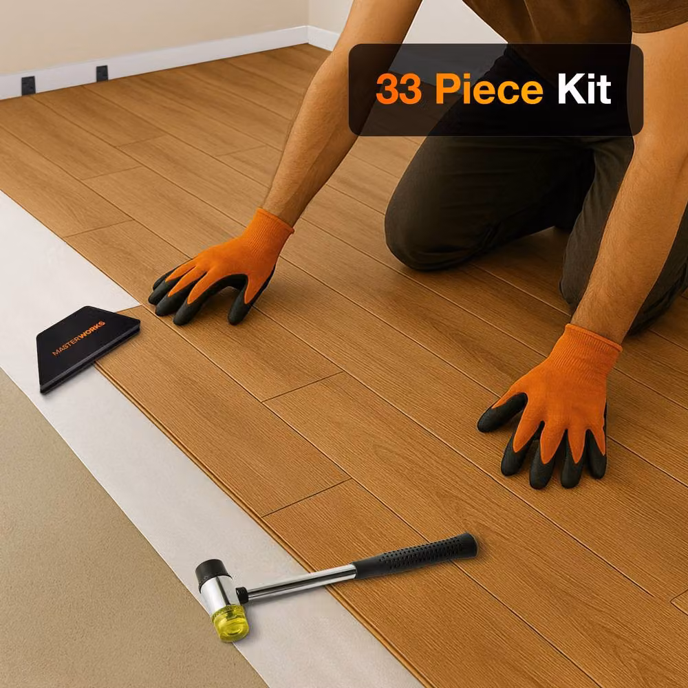MasterWorx Laminate Flooring Tool Kit with Pull Bar, Tapping Block and Spacer Wedges in Black – 8