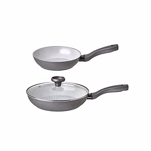 Meyer Grey Ceramic Non-Stick Frying Pan Set with Lids
