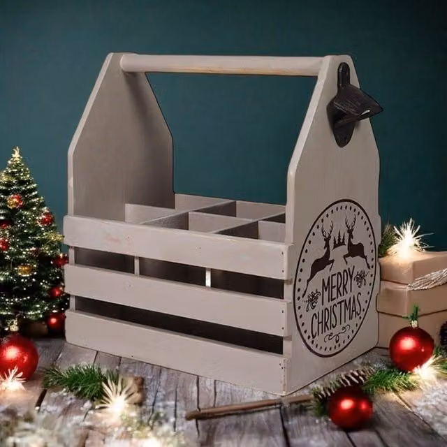 Minster 6 Bottle Holder with Opener in Rustic Grey, W: 27 cm, D: 19 cm, H: 30 cm