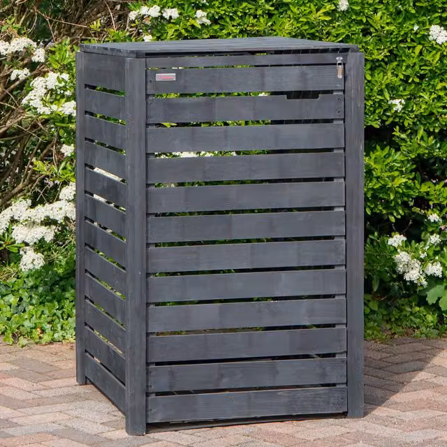 Samuel Alexander Wooden Garden Wheelie Bin Store for 1 Bin in Anthracite Grey, H: 81 cm, W: 116 cm, D: 81 cm