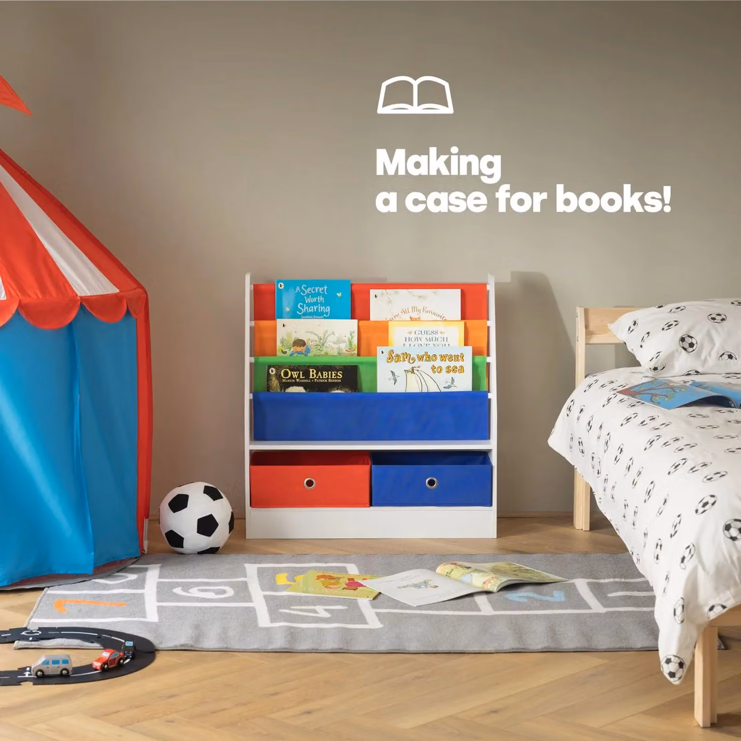 LIVIVO Rainbow Childrens Bookcase and Toy Storage with Sling Shelves, Multicolour, H 74.0 cm x W 71.0 cm x D 23.0 cm – 3