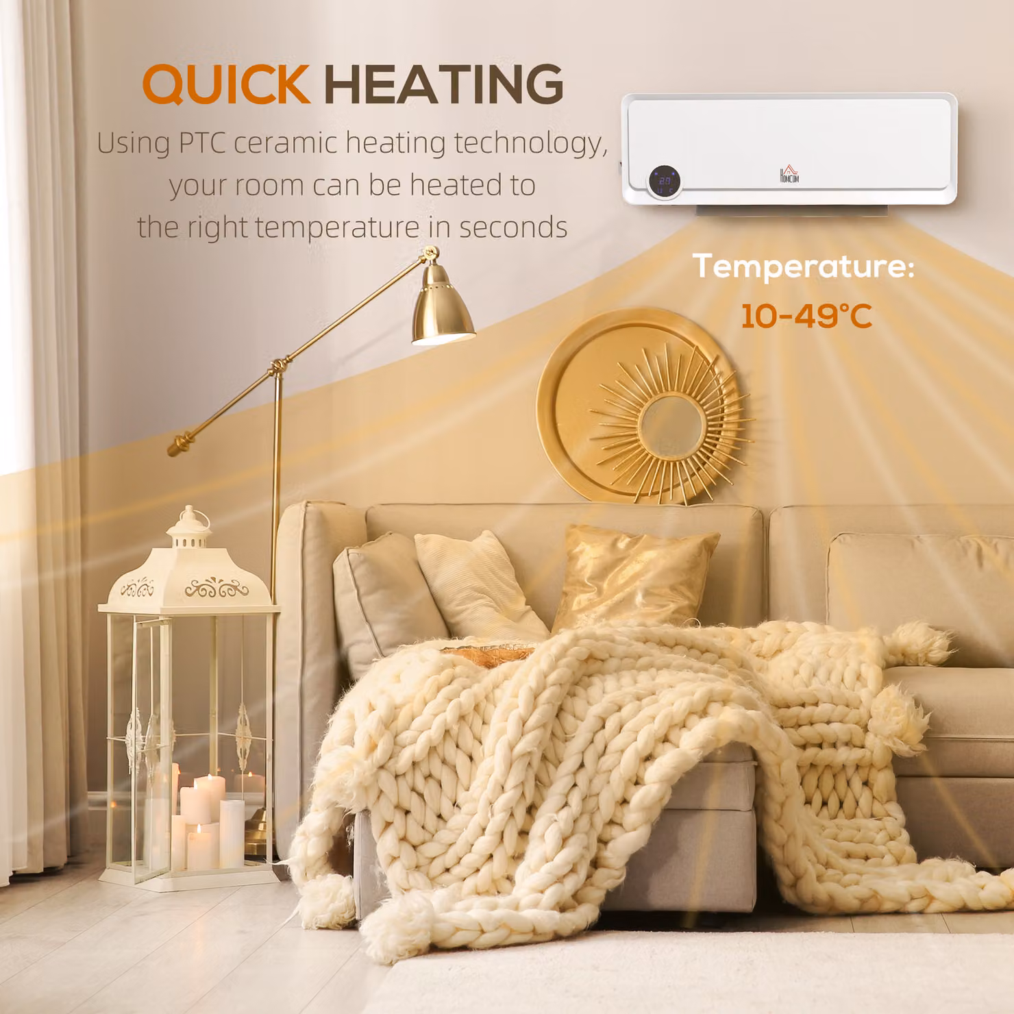 HOMCOM White Wall Mounted Electric Fan Heater with Remote Control, Timer and 2000W Power Settings – 3