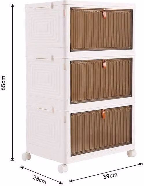 FLAVORA 3 Tier Large Folding Storage Box with Lid and Wheels, White – 1