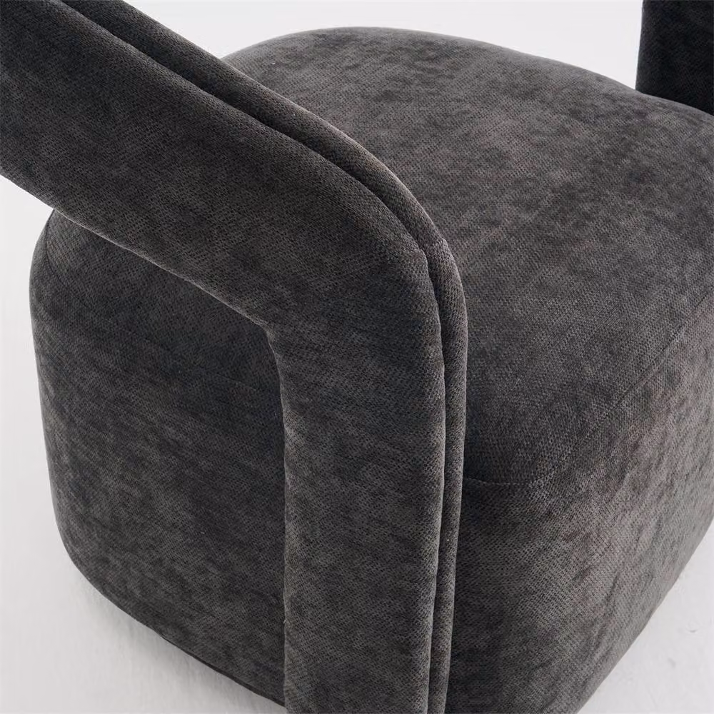 Direct Wicker Chenille 360 Degree Swivel Armchair in Dark Grey with Fabric Upholstery and Solid Wood Base – 3