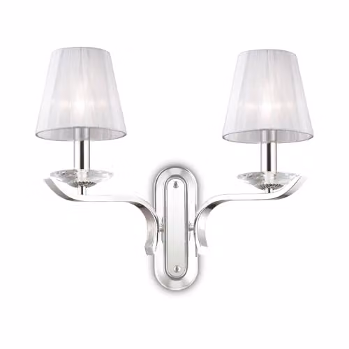 Netlighting Pegaso 2 Light Indoor Candle Wall Light in Chrome and White with Grey Fabric Shades, E14, H 33.5 cm x W 20.5 cm x D 20.5 cm