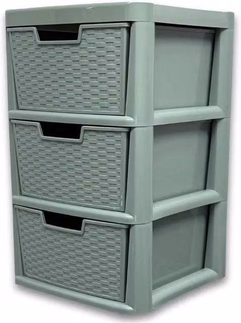 FLAVORA 3 Tier Large Plastic Drawer Storage in Sage Green, Width: 50 cm