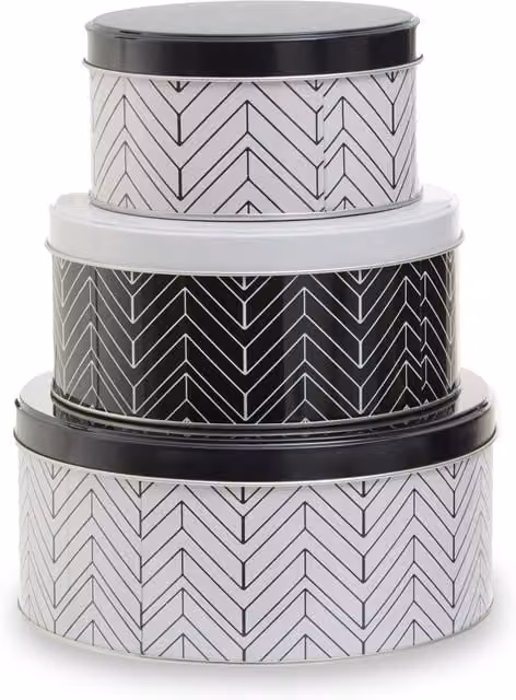 Orsina Set of 3 Urban Geometric Metal Storage Tins with Airtight Lids in White and Black