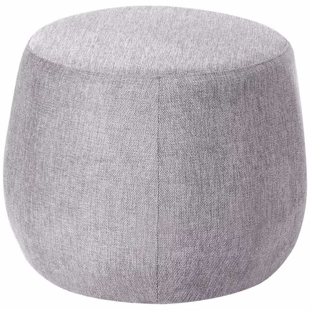 Wyld and Coco Light Grey Round Fabric Pouffe with Eucalyptus Wood Base – 2